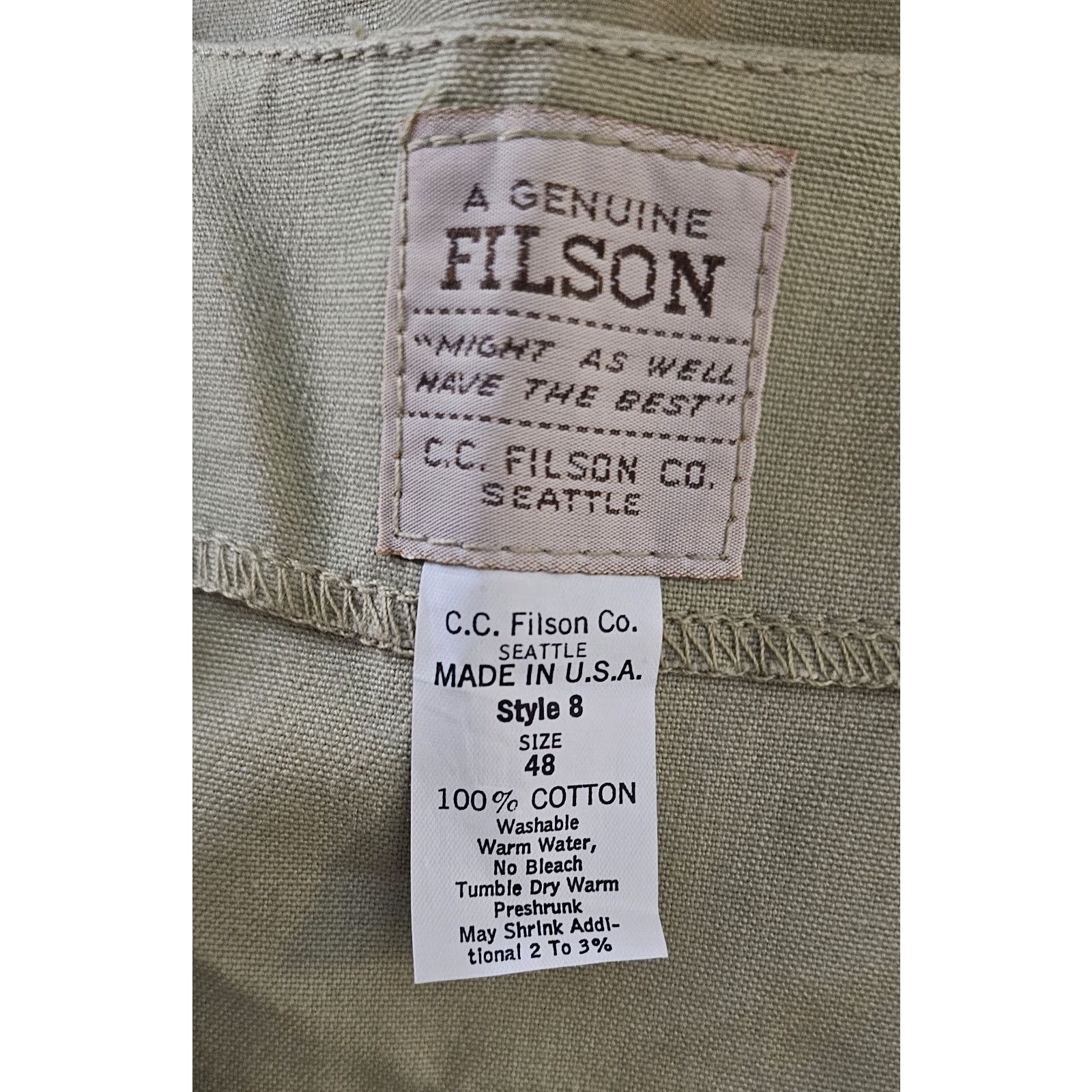 Filson C.C. FILSON Seattle USA Khaki Cotton Canvas Hunting Vest 48 Size US M / EU 48-50 / 2 - 6 Thumbnail