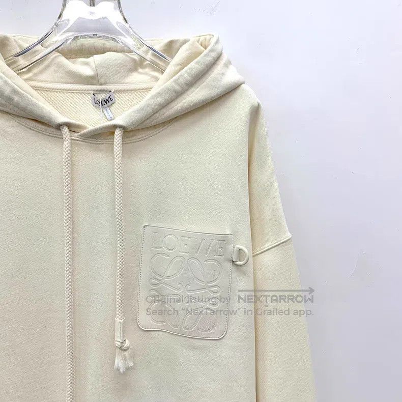 Loewe Loewe Beige logo embossed cotton hooded drawstring long-sl Size L / US 10 / IT 46 - 3 Thumbnail