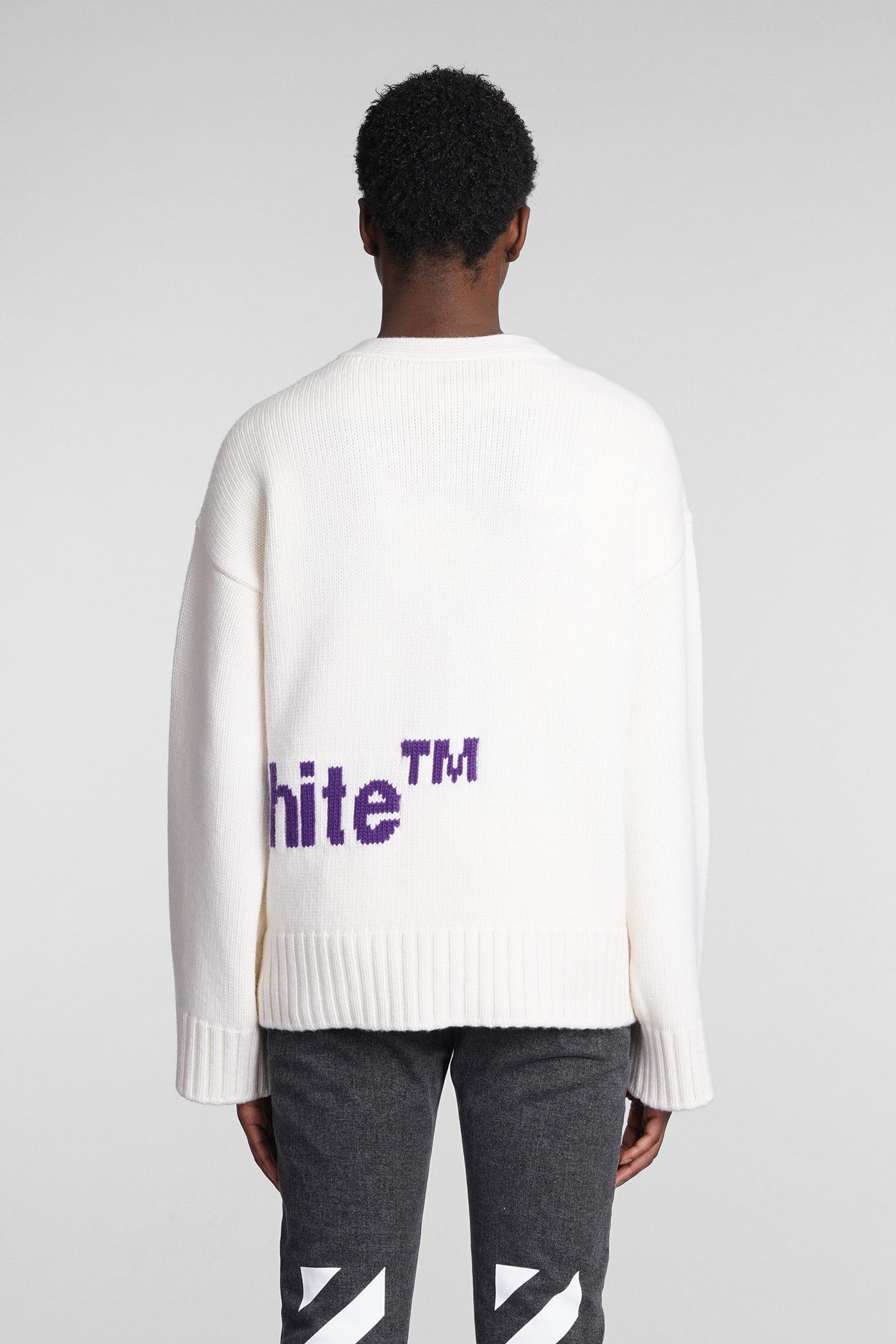 Off-White o1gr1nt1124 Logo Intarsia Cardigan in White Size XS / US 0-2 / IT 36-38 - 3 Thumbnail