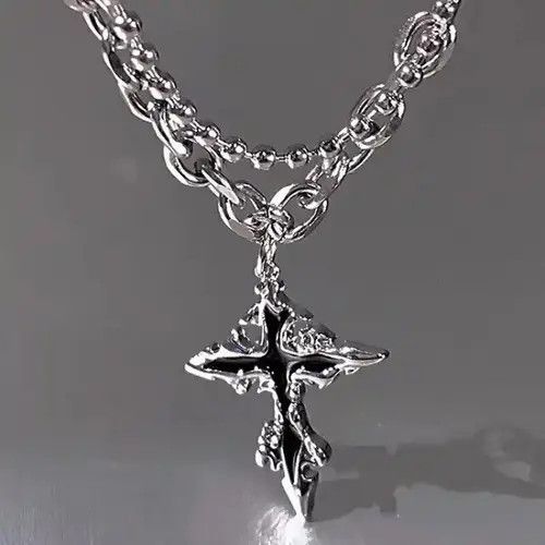 Jewelry × Vintage Double Layer Splicing Chain with Cross Pendant Necklace Size ONE SIZE - 1 Thumbnail