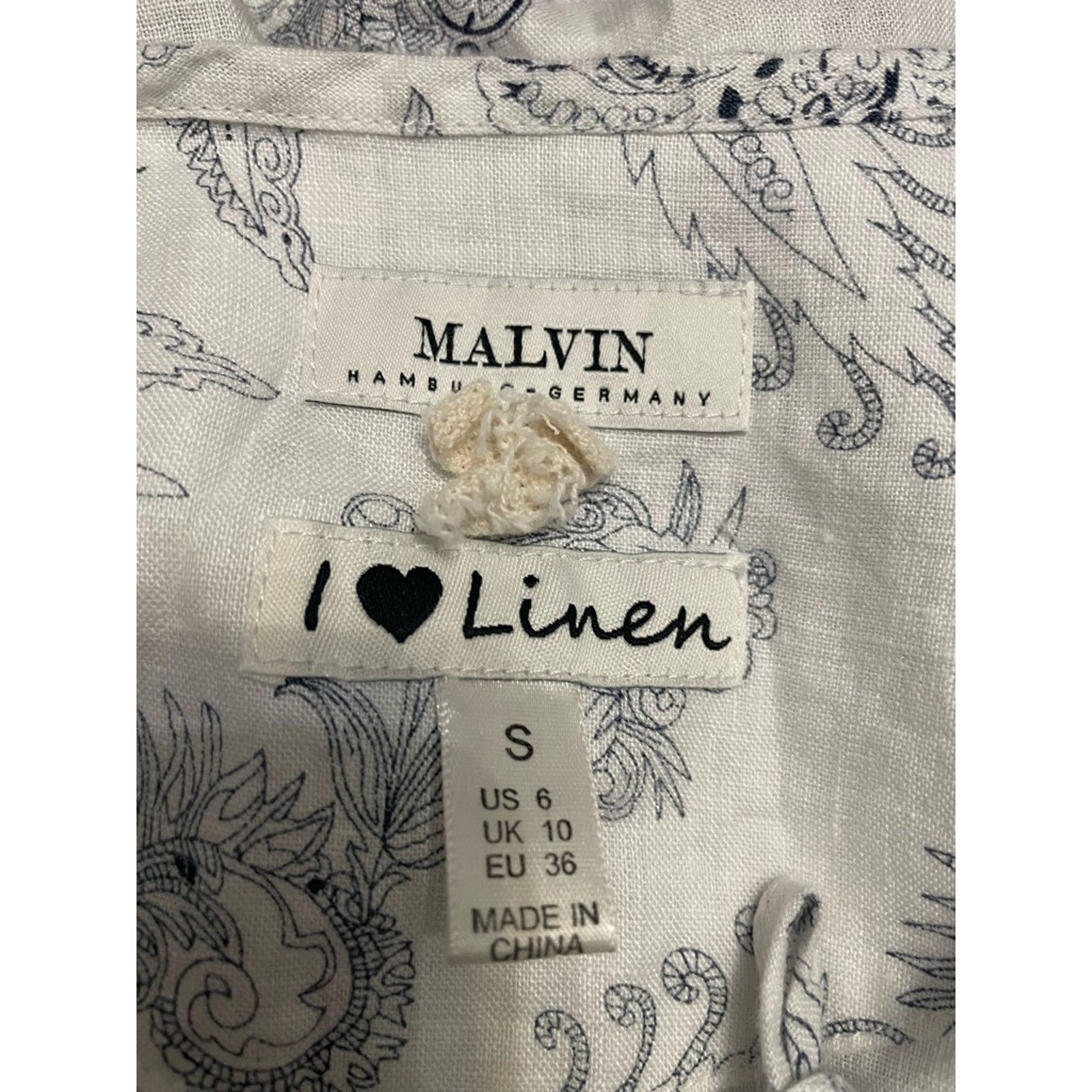 Other Malvin Linen Blouse Floral Paisley 3/4 Sleeves White/Blue S Size S / US 4 / IT 40 - 7 Thumbnail