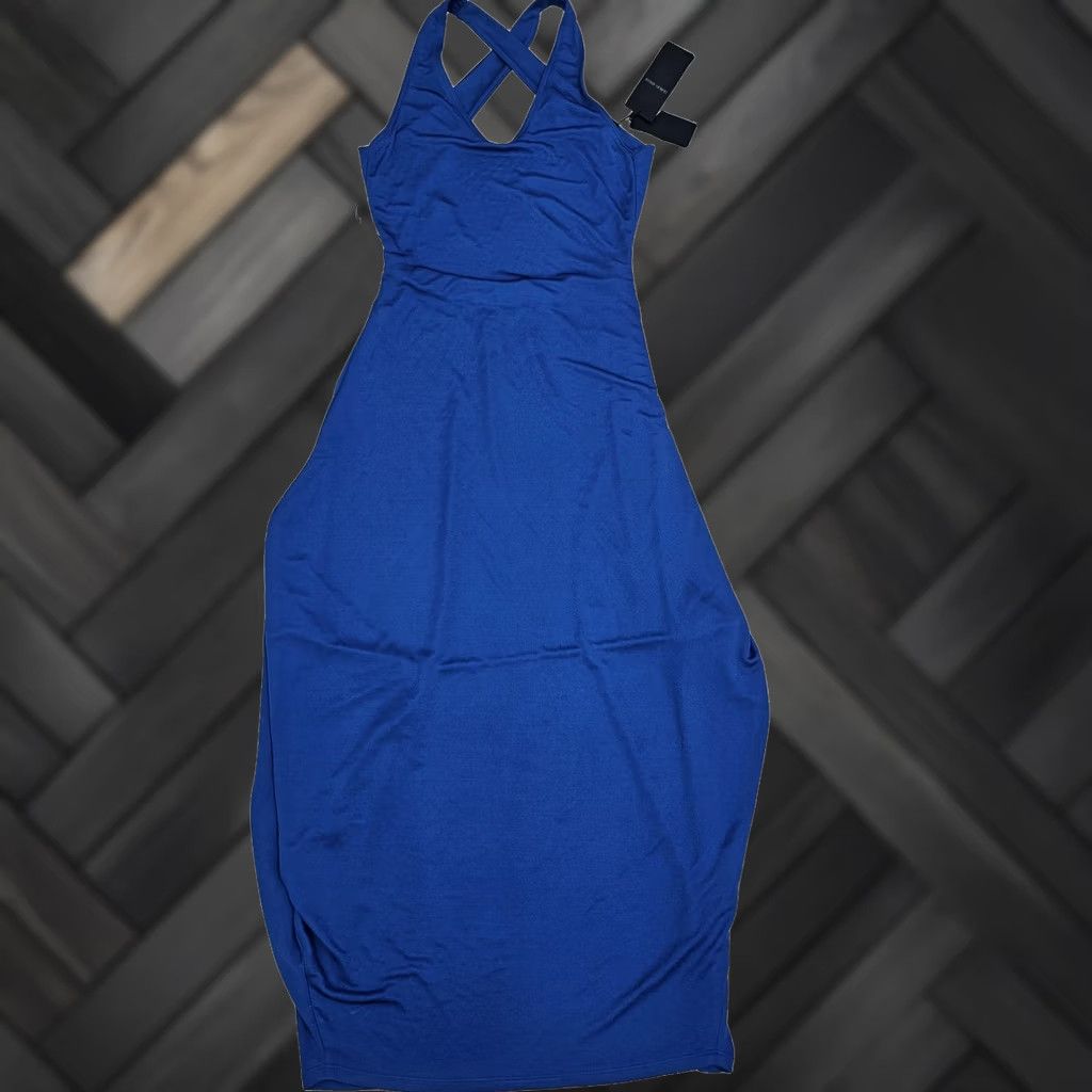 Giorgio Armani Giorgio Armani Dress Blue 44 Draped Satin Jersey Crossed Back Midi BNWT Size M / US 6-8 / IT 42-44 - 1 Thumbnail