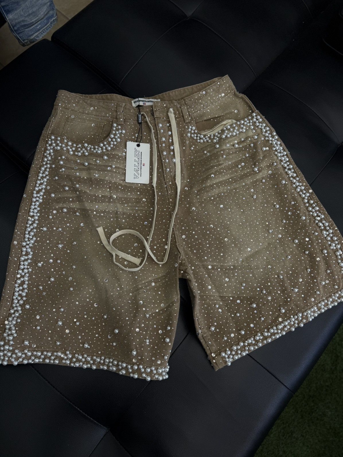 Vale Valley Rhinestone Crystal Shorts Denim Tan Size 30 Size US 30 / EU 46 - 2 Thumbnail