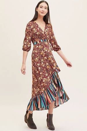 Farm Rio Farm Rio Anthropologie Striped Floral Wrap Dress L Size L / US 10 / IT 46 - 2 Thumbnail