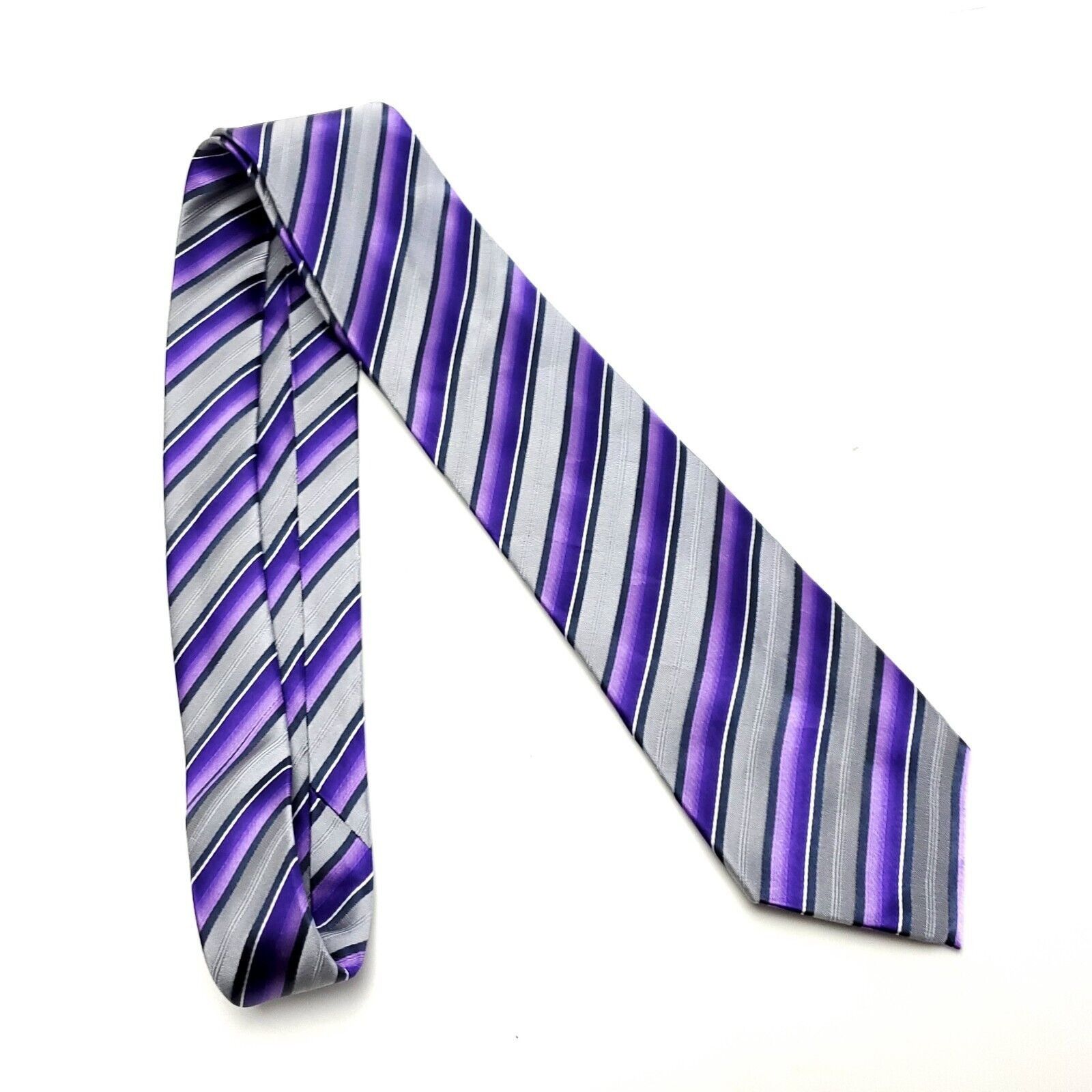 Alfani Alfani Silk Woven Purple Gray Striped Silk Tie Size ONE SIZE - 6 Thumbnail
