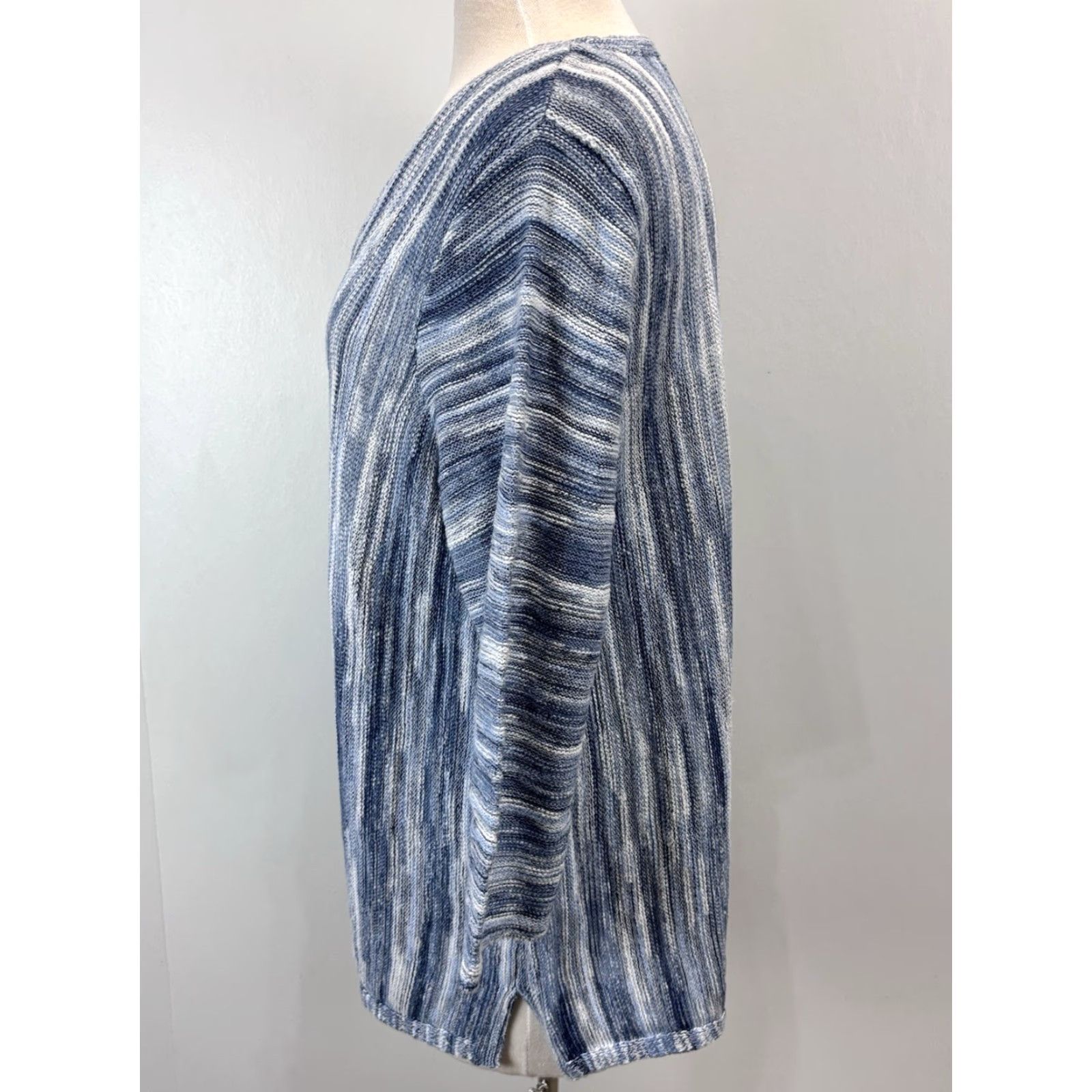 J. Jill J. Jill Space-Dyed Sweater Women XL Indigo Blue Striped Pullover Lightweight Casual Size XL / US 12-14 / IT 48-50 - 2 Thumbnail