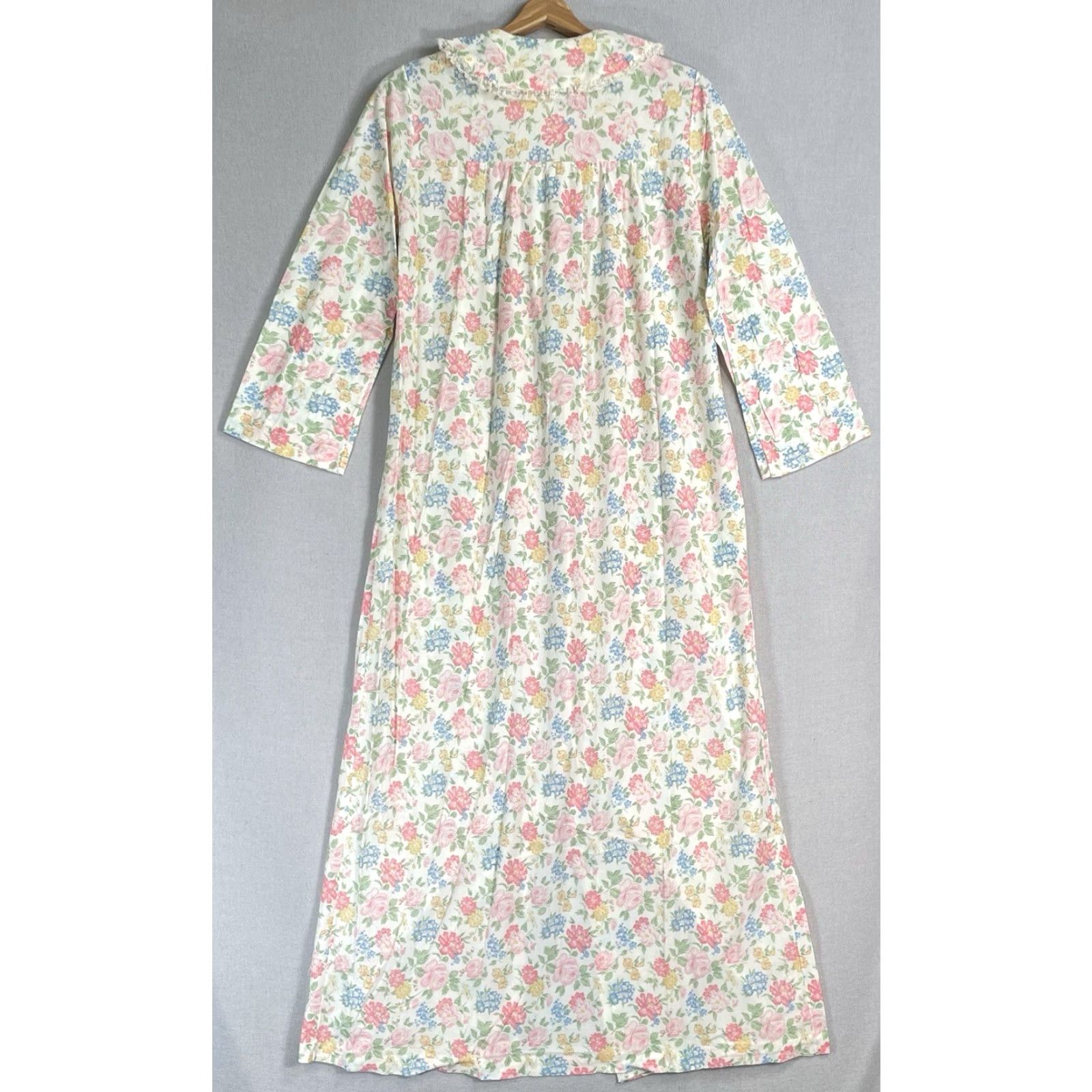 Vintage VINTAGE Katz Nightgown Small Floral Flannel Roses Coat Ruffle Lace 70s Size ONE SIZE - 6 Thumbnail
