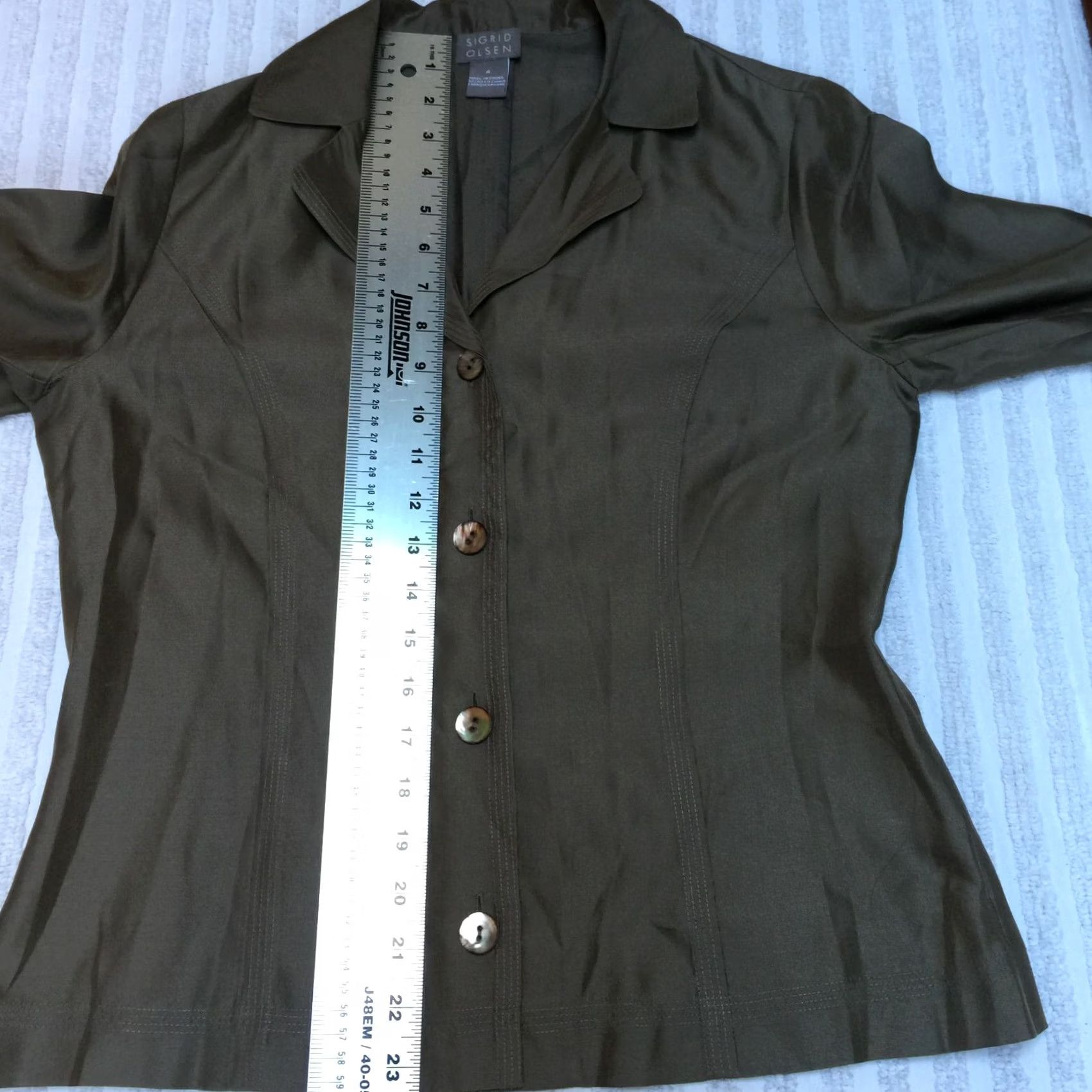 Olive Sigrid Olsen Blazer Jacket 3/4 Sleeve Silk Olive Green Sz 4 Womens Button Front Casual Size S / US 4 / IT 40 - 7 Thumbnail