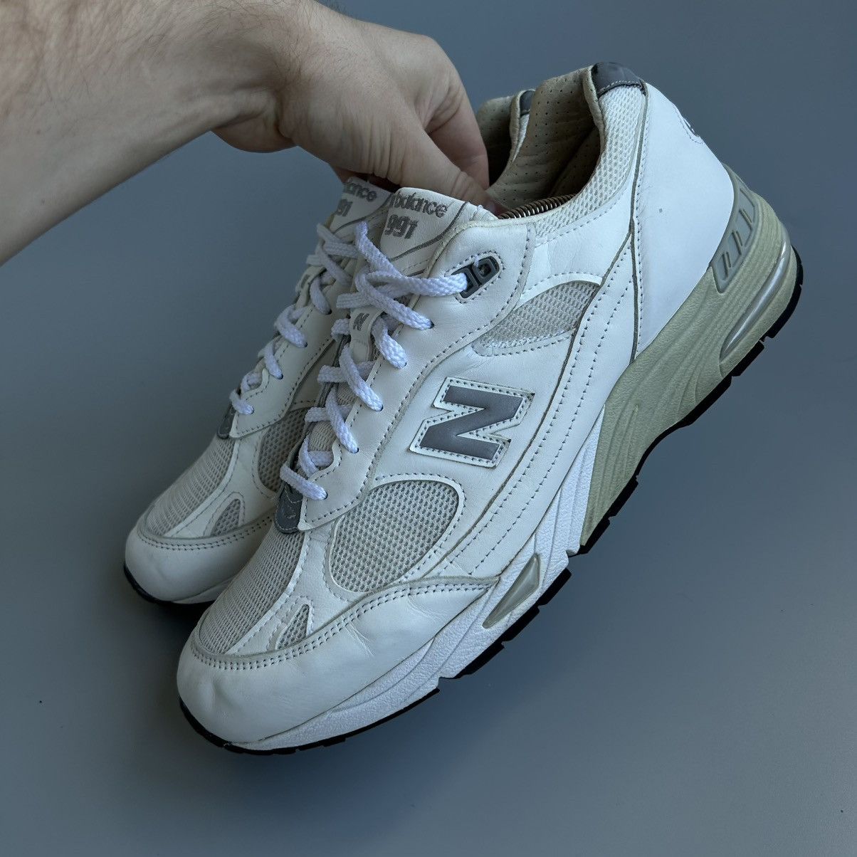 New Balance New Balance 991 Made In England 🏴󠁧󠁢󠁥󠁮󠁧󠁿 UK White Leather 990 993 Size US 11.5 / EU 44-45 - 10 Thumbnail