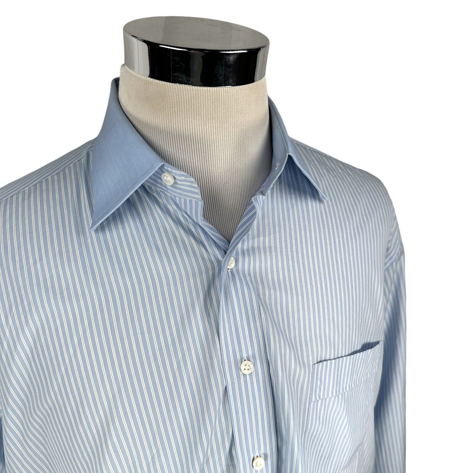 The Unbranded Brand Marol Bologna Dress Shirt Mens 43 17 Blue White Striped Size US L / EU 52-54 / 3 - 2 Thumbnail