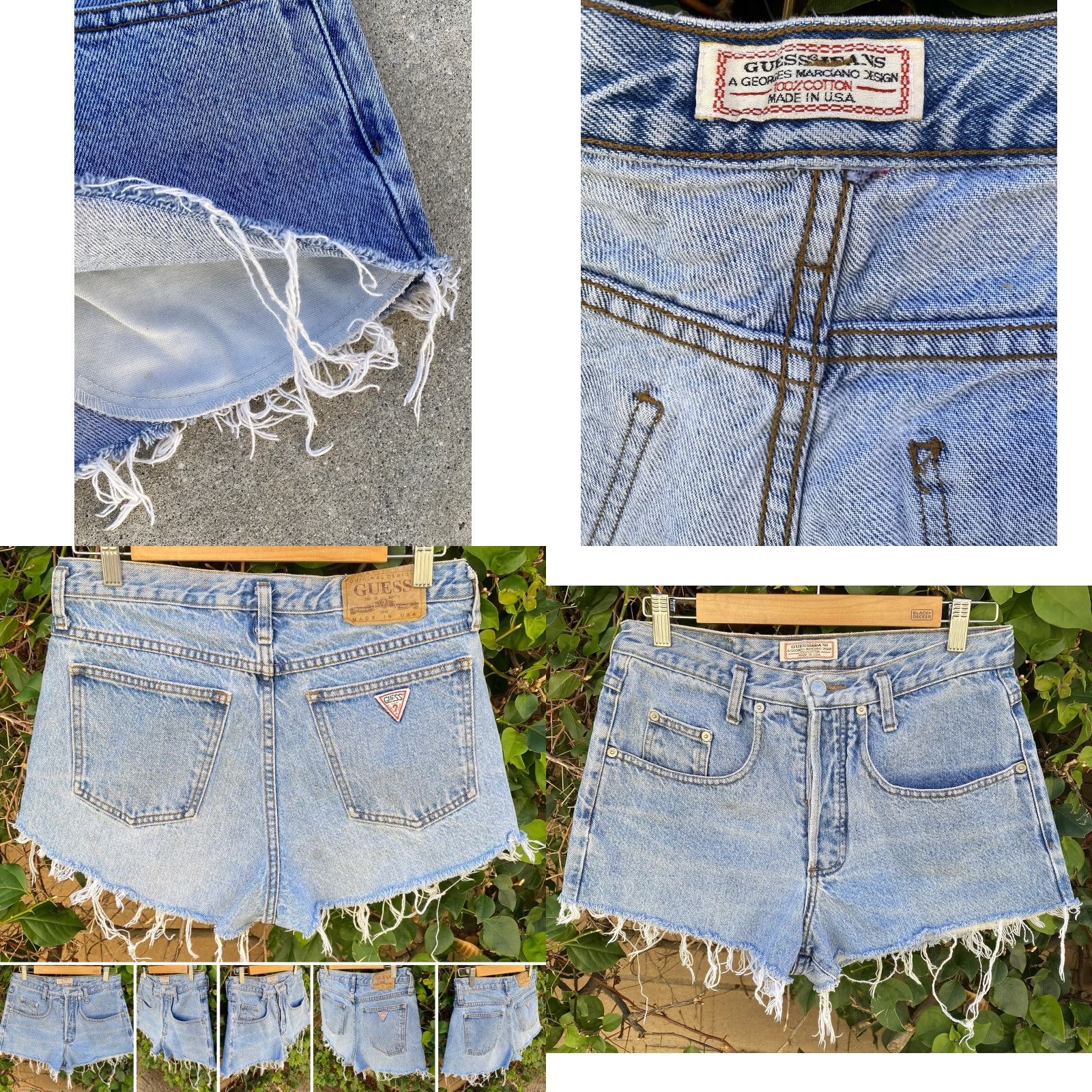 Guess VINTAGE GUESS Denim Shorts Button Fly Cut-Off 31 in Waist Blue Women's 80s 90s Casual Pockets Frayed Hem Rise High Womens Size 24" / US 00 / IT 34 - 8 Thumbnail
