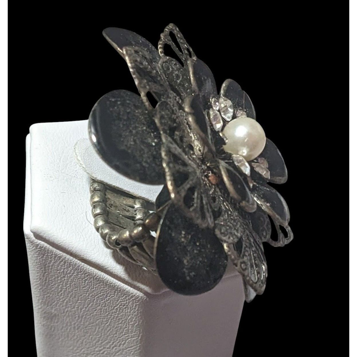 Other Vintage Whimsygoth Floral Black And Silver Tone Statement St Size ONE SIZE - 5 Thumbnail