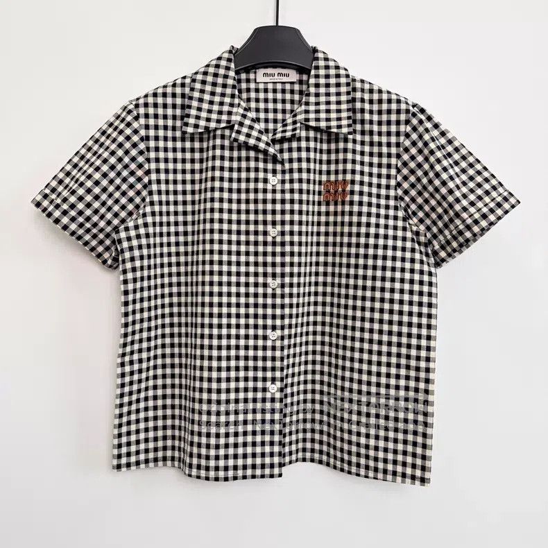 Miu Miu Miu Miu Plaid Button Closure Short Sleeve Shirt i Size XS / US 0-2 / IT 36-38 - 1 Thumbnail