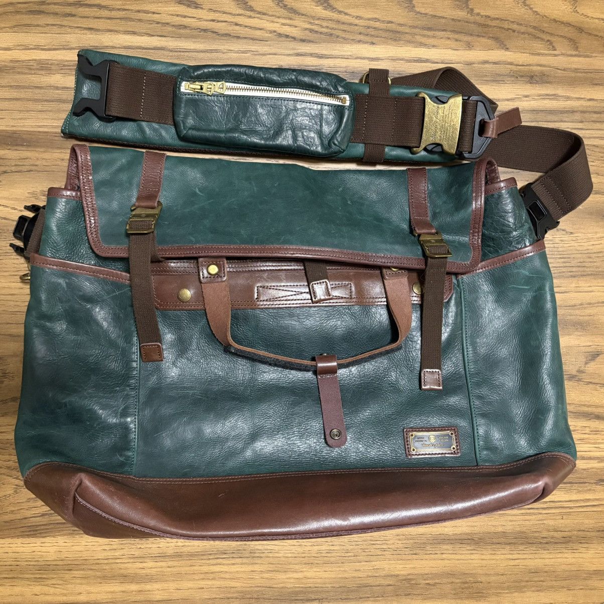 MasterPiece Master-Piece green/brown genuine leather messenger satchel Size ONE SIZE - 2 Thumbnail