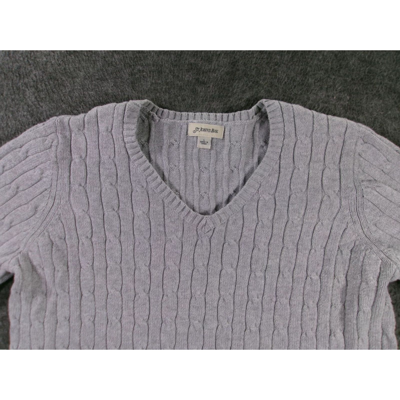 Vintage St Johns Bay Women Sweater Large Light Gray Cable Pullover Cozy Classic Fall Day Size L / US 10 / IT 46 - 2 Thumbnail