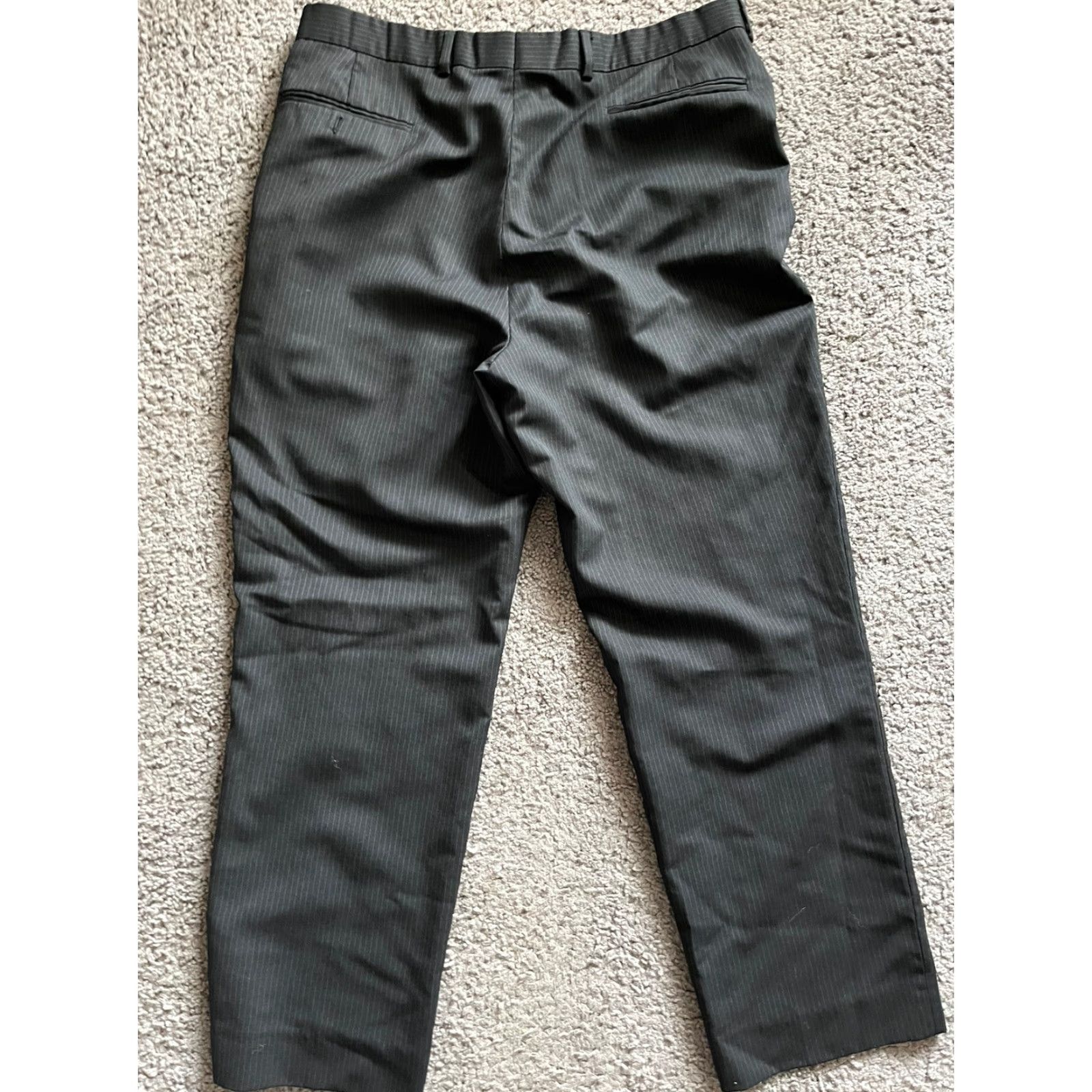 Perry Ellis VINTAGE Perry Ellis Portfolio Dress Pants Mens 38S Black Pinstriped Straight Flat Front Size US 38 / EU 54 - 3 Thumbnail