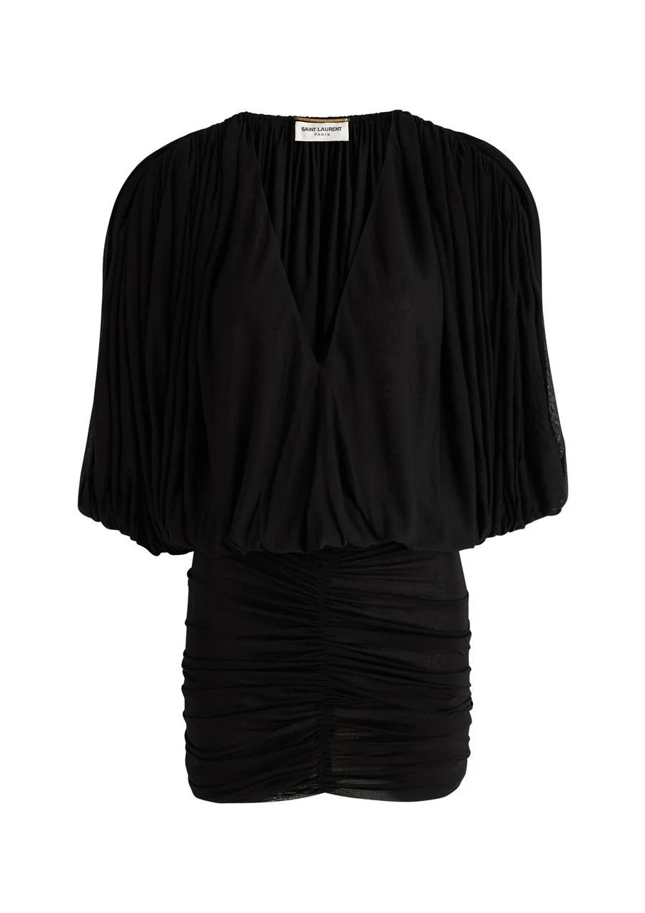 Saint Laurent Paris o1bcso1str1125 Robe Jersey Voile Crepe in Black Size S / US 4 / IT 40 - 1 Thumbnail