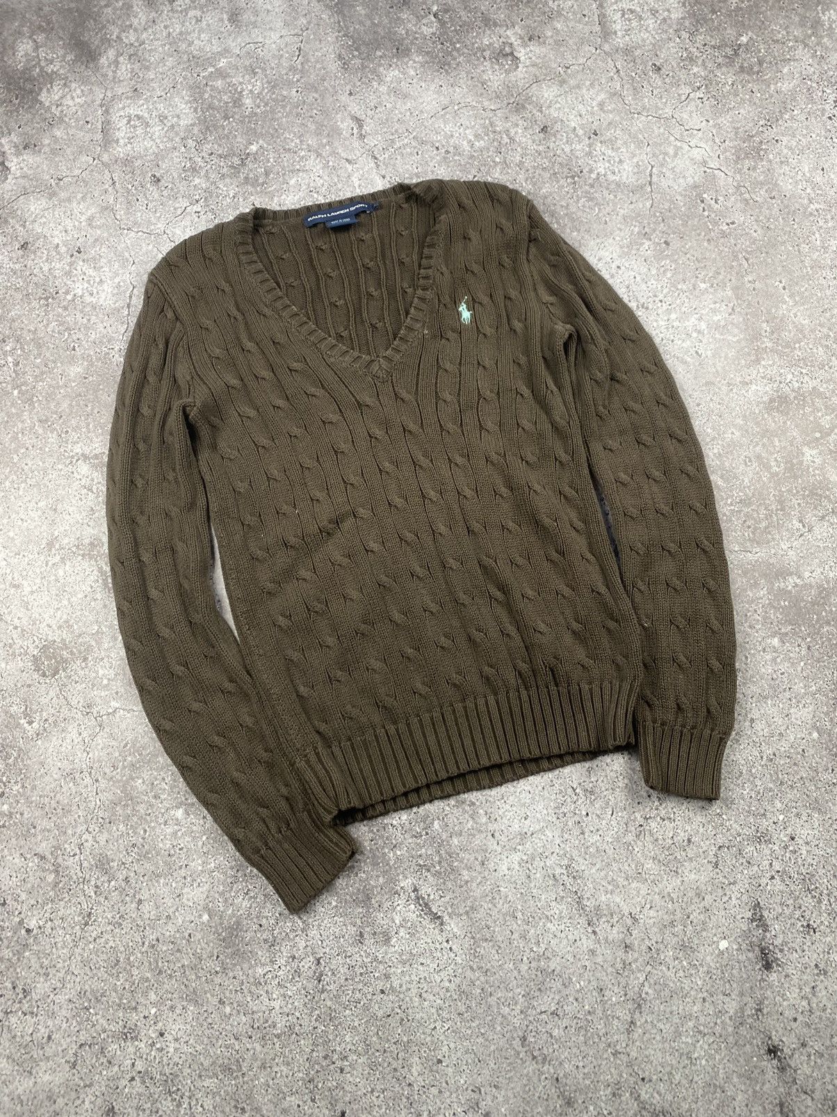 Polo Ralph Lauren × Vintage Polo Ralph Lauren Cable Knit V-neck Sweater Brown🤎size S Size S / US 4 / IT 40 - 2 Thumbnail