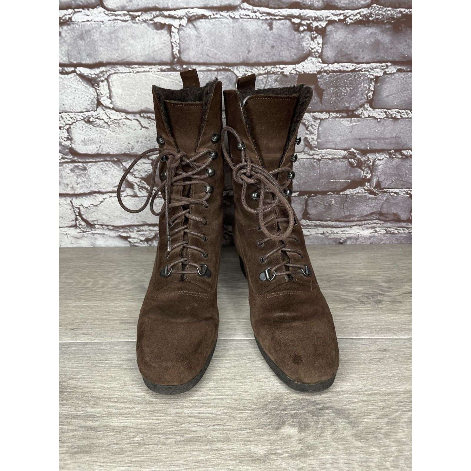 Aquatalia Aquatalia Marvin K Brown Suede Lace Up Block Heel Combat Boo Size US 6 / IT 36 - 2 Thumbnail