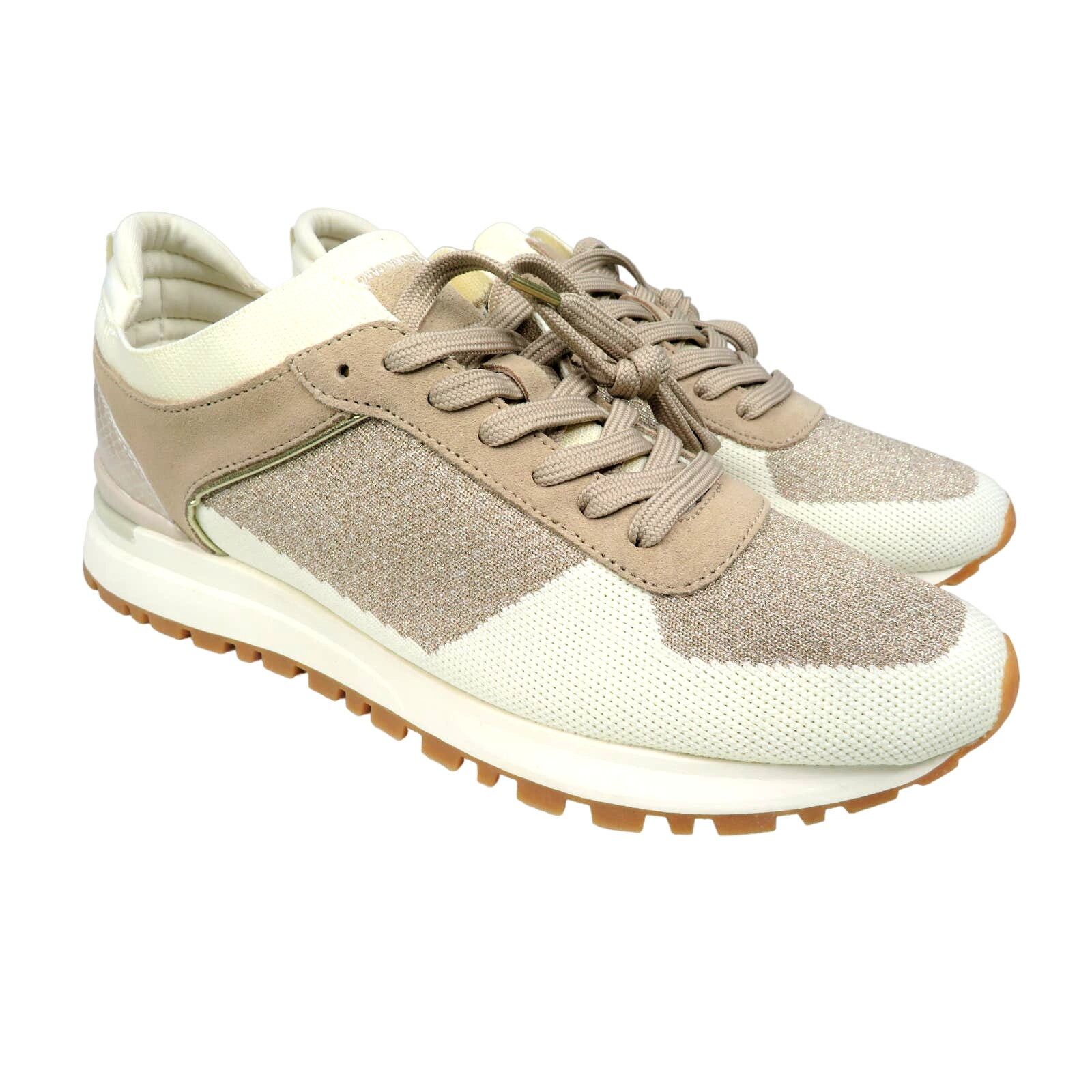 Zara ZARA Cream Sparkly Stretchable Fabric Lace Up Sneakers Size US 10 / IT 40 - 1 Thumbnail