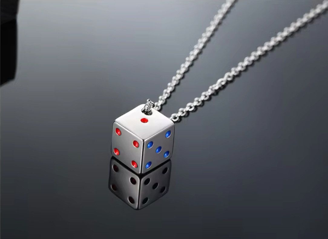 Jewelry Silver Cool Cube Dice Style Necklaces Size ONE SIZE - 2 Thumbnail