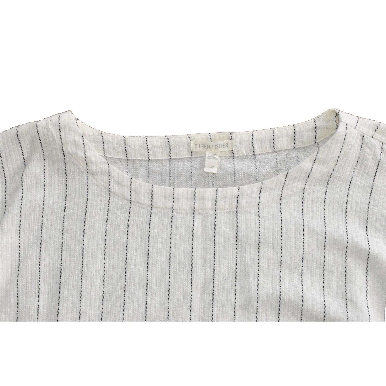 Eileen Fisher EILEEN FISHER Striped Tencel Org Cotton 3/4 Sleeve Top Sz L Size L / US 10 / IT 46 - 5 Thumbnail