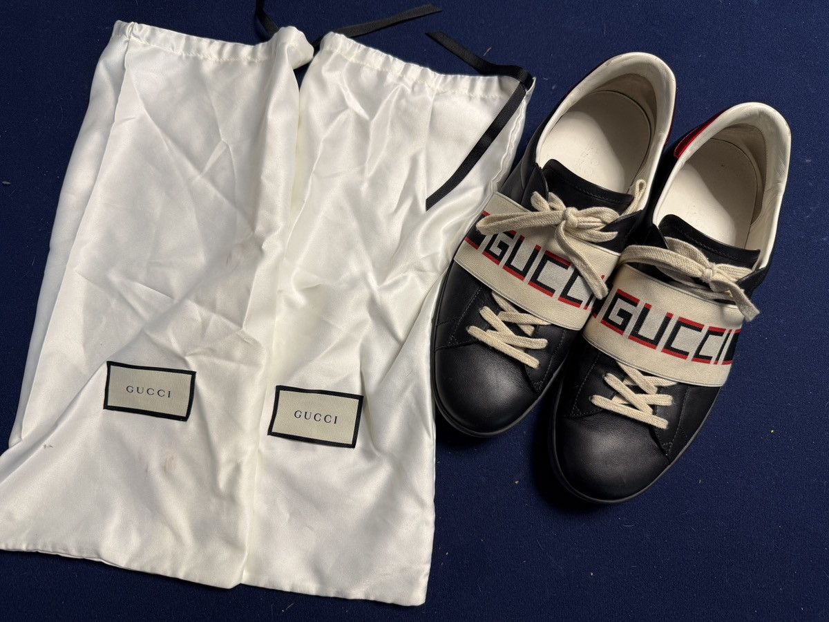 Gucci Gucci Black Leather Ace Stripe Low Top Size US 11 / EU 44 - 2 Thumbnail