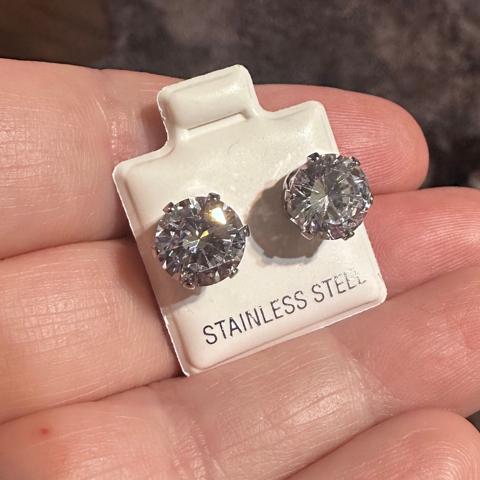 The Unbranded Brand Stainless Steel 9mm Clear CZ Stud Earrings Size ONE SIZE - 6 Thumbnail