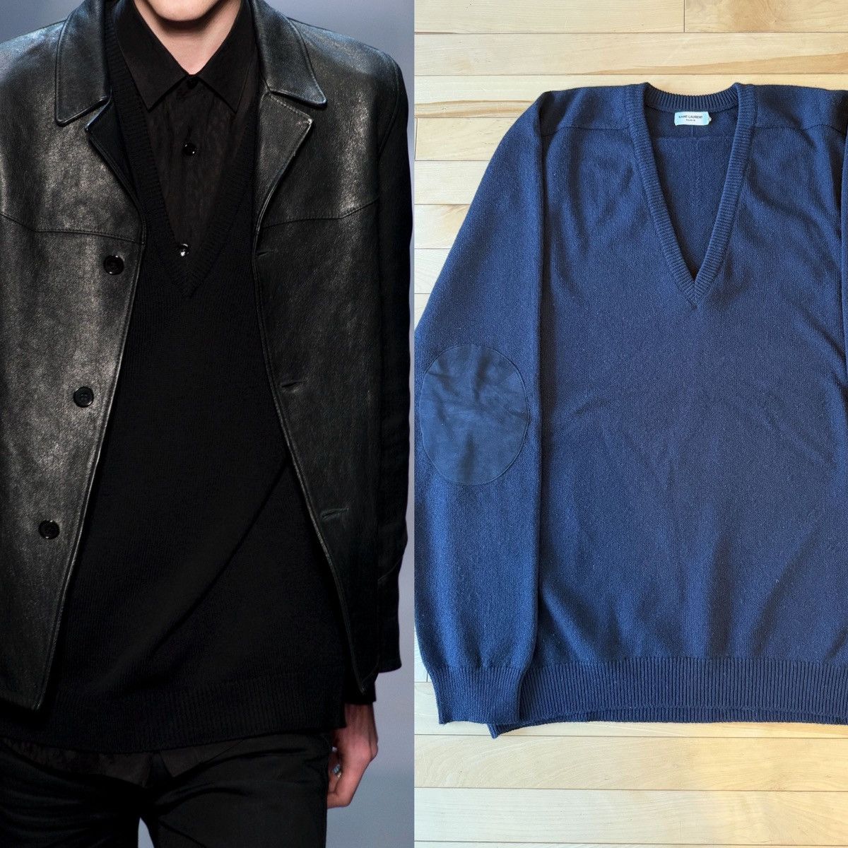 Saint Laurent Paris FW13 Oversized V-Neck Sweater with Elbow Patches Size US XL / EU 56 / 4 - 1 Thumbnail