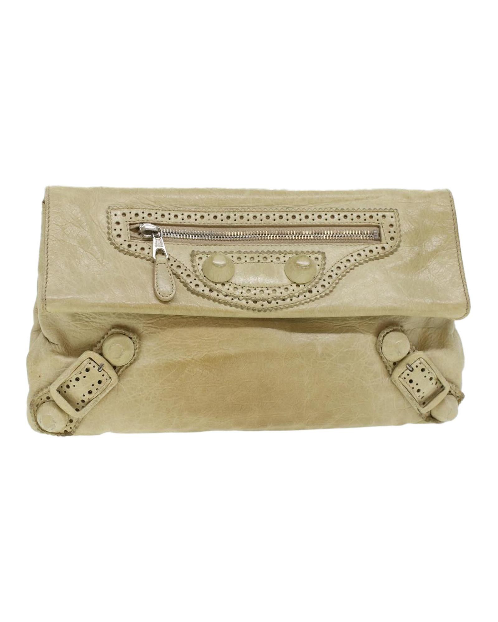 image of Balenciaga Beige Leather Envelope Clutch Bag, Women's
