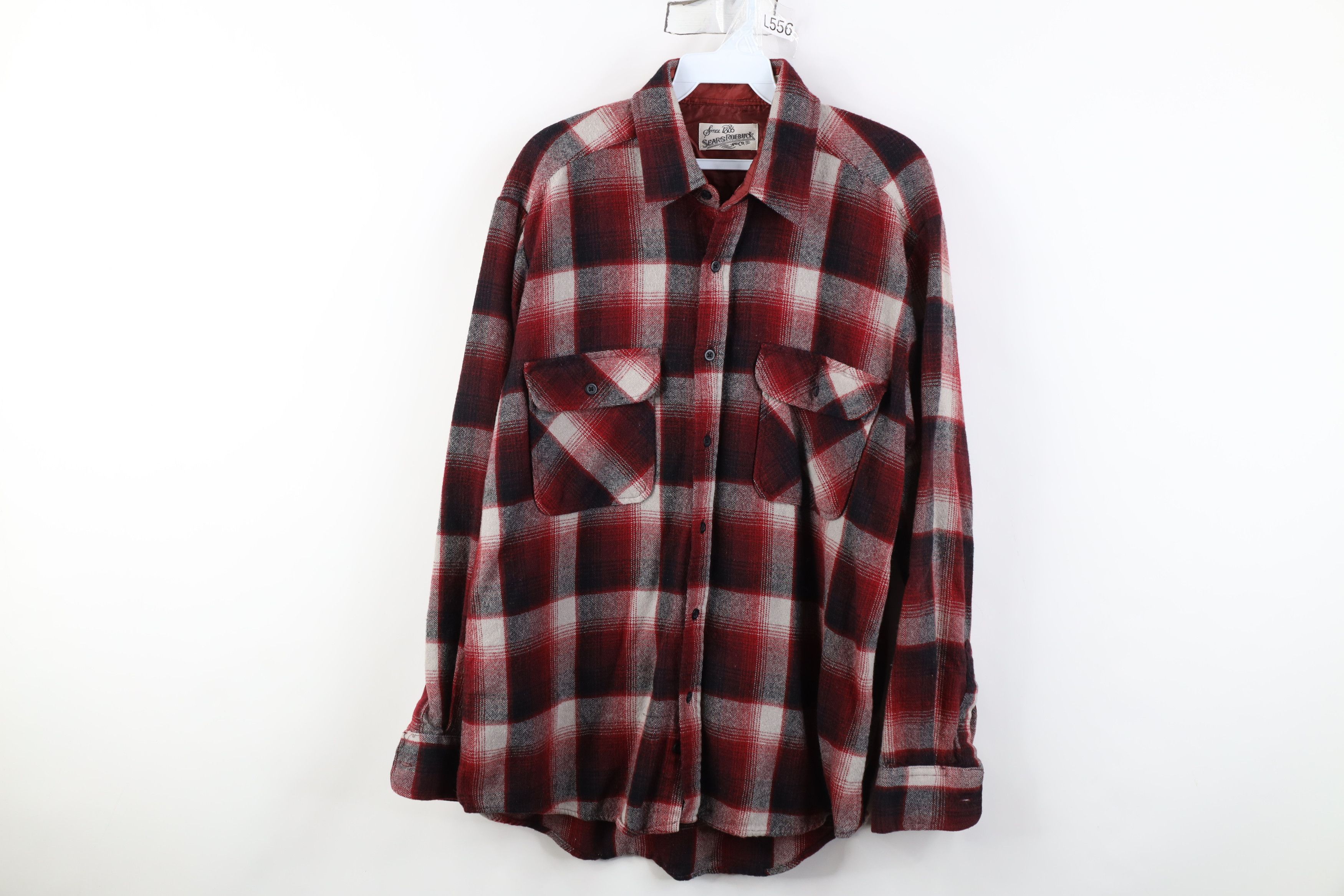Vintage Vintage 70s Streetwear Knit Collared Button Shirt Red Plaid Size US L / EU 52-54 / 3 - 1 Thumbnail