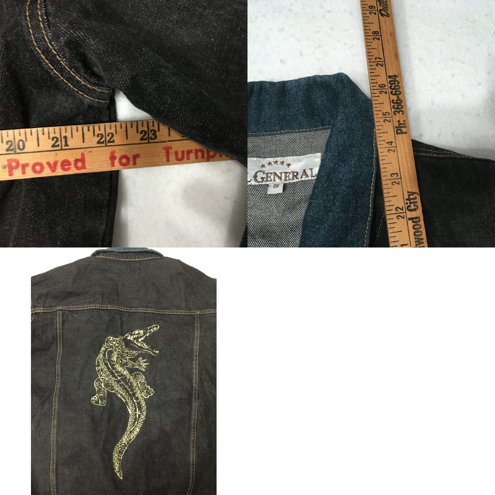 Denime El General Denim Embroidered Jacket Men S Gray Jean Jacket Embroidered Croc Gator 90s Vintage Style Mens Sized S Size US 29 - 8 Thumbnail