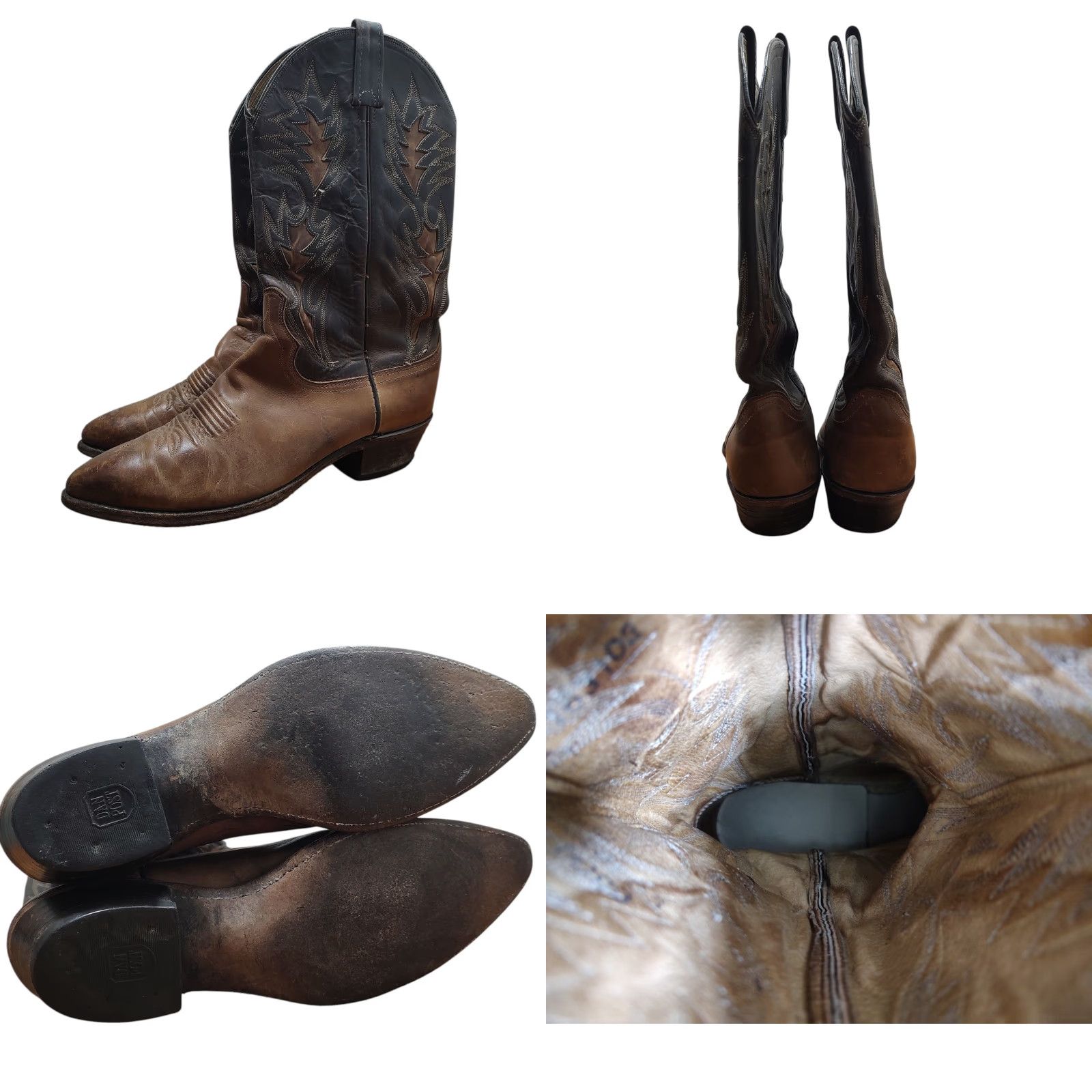 Dan Post VINTAGE Dan Post Boots Western Cowboy Leather Inlay Embroidered 10 D Black Brown Mid-Calf USA Men’s Western Boots Size US 10 / EU 43 - 9 Thumbnail