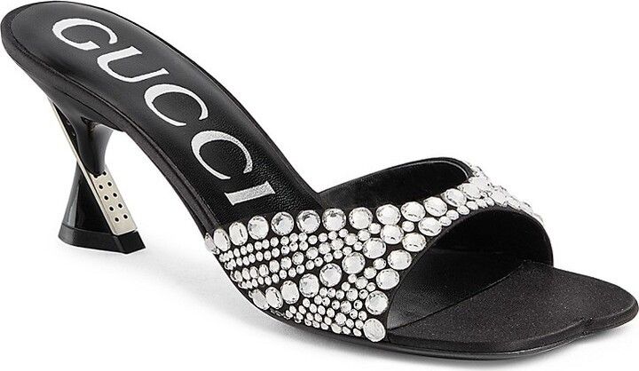Gucci o1s1wg110125 Embellished Satin Mules With Crystals in Black Size US 7.5 / IT 37.5 - 2 Thumbnail