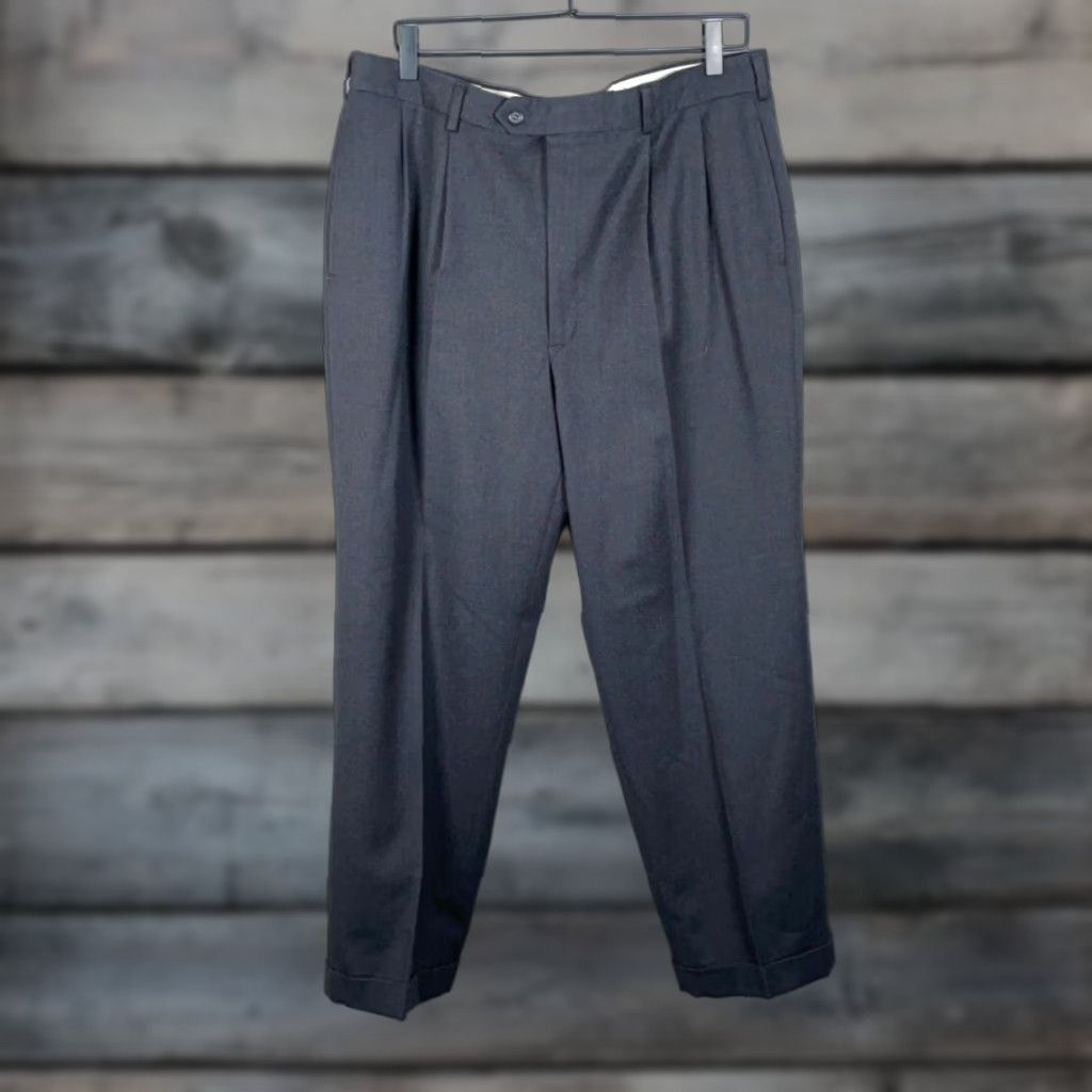 Maje VINTAGE Majer Slacks Wool Pleated Trousers Men's 35 x 27.5" Dark Gray Talon Cuffed Dress Pants Straight Leg Capse?? Size US 35 - 1 Thumbnail