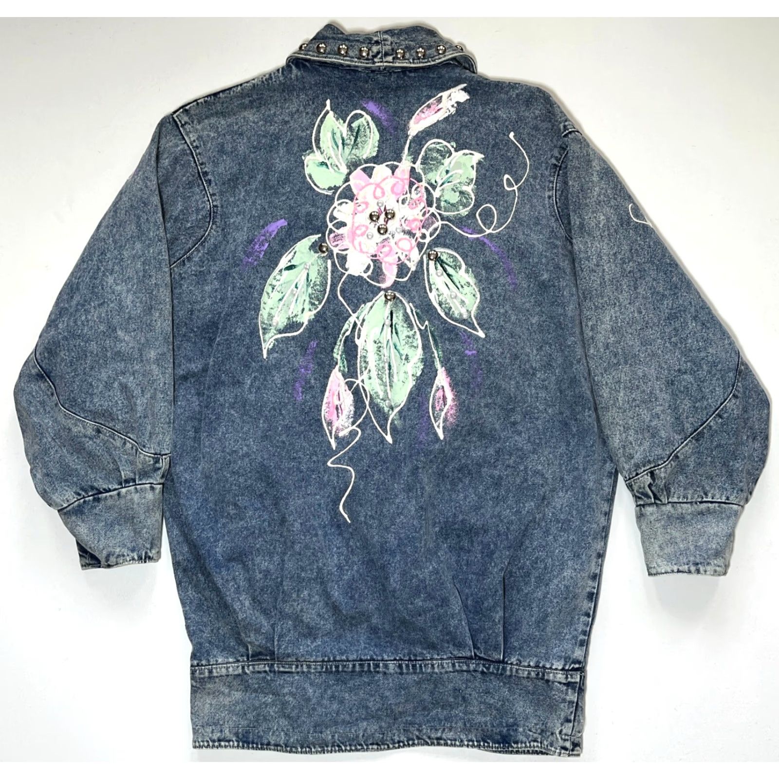 Denime VINTAGE Women's Denim Jacket Americana 80s Floral Blue Size L Jacket Womens 80s Americana Floral Denim Pockets Size L / US 10 / IT 46 - 7 Thumbnail