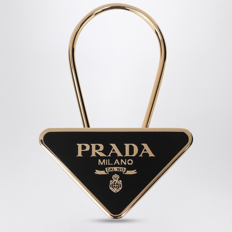 Prada Prada Black/Gold Enamelled Metal Key Ring Size ONE SIZE - 1 Thumbnail