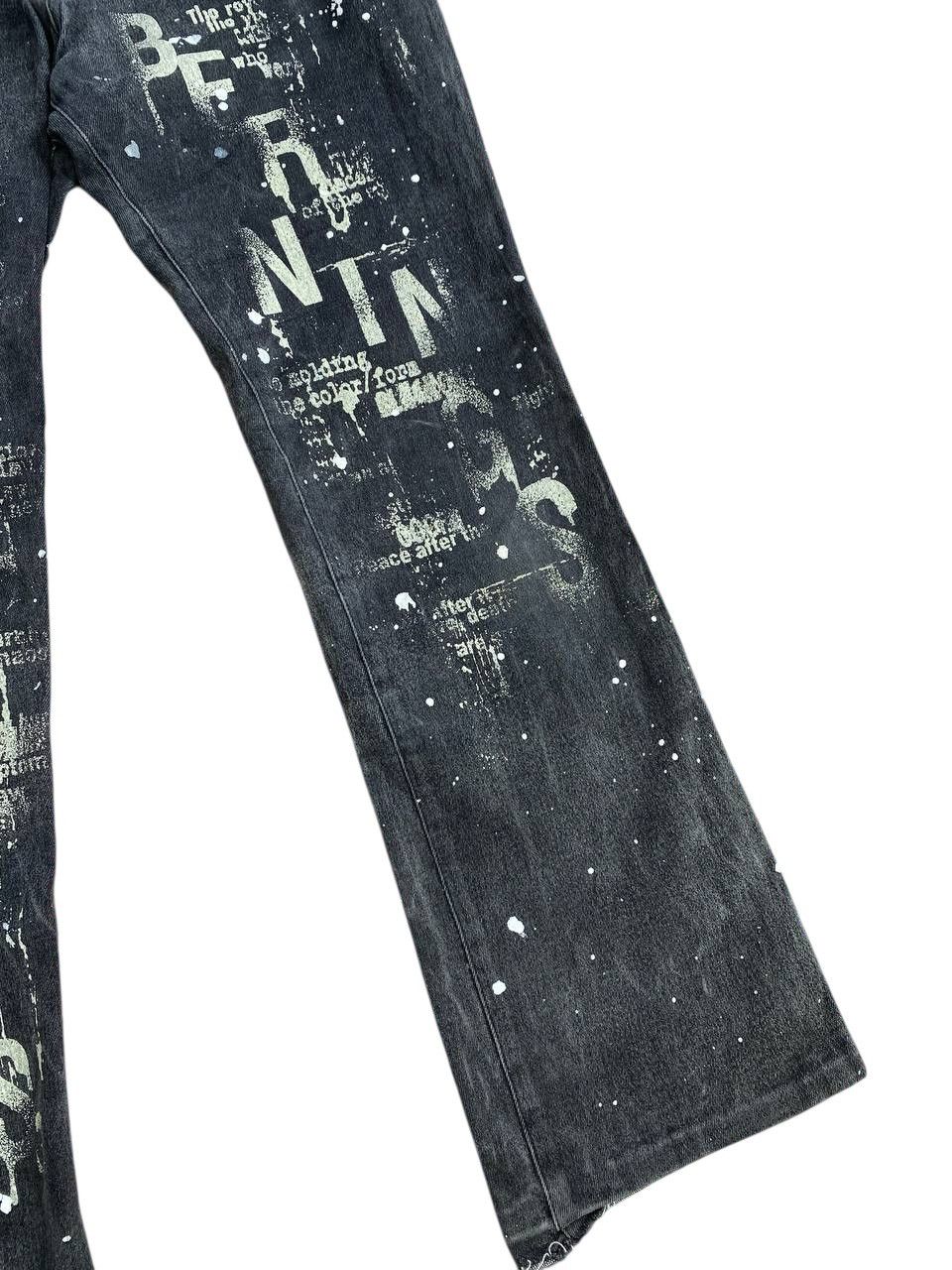 Japanese Brand Y2K 2000’s Berning Sho Paint Splatter Poem Black Denim Size US 29 - 7 Thumbnail