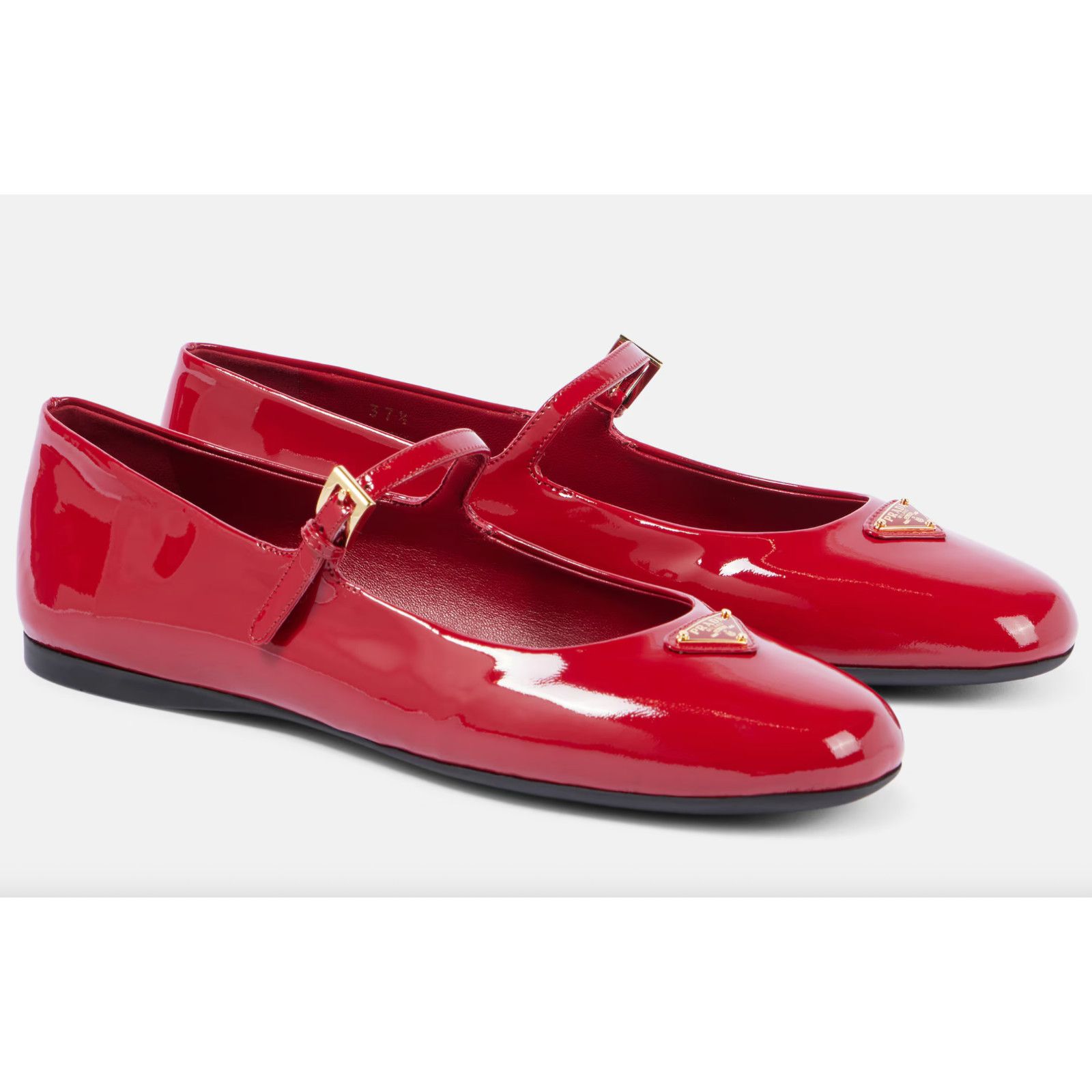 Prada Prada Cherry Red Patent Gold Triangle Logo Mary Jane Size US 8.5 / IT 38.5 - 1 Thumbnail