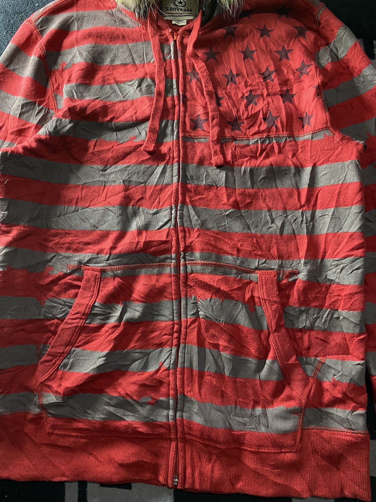 Hysteric Glamour × Japanese Brand × PPFM Vintage converse faux fur american flag striped zip hoodie Size US XL / EU 56 / 4 - 3 Thumbnail