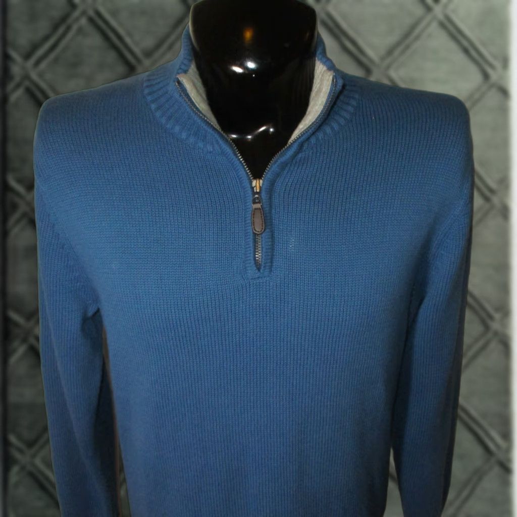 Vintage L.L. Bean Blue 100% Cotton Long Sleeve 1/2 Zip Sweater Size M Reg. Mens Shirt Size US M / EU 48-50 / 2 - 1 Thumbnail