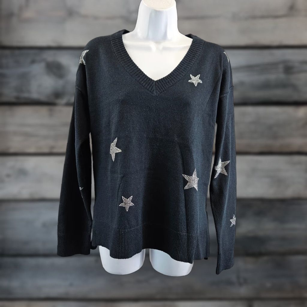 Vintage Knox Rose Womens Pullover Sweater Sz Small Blue Embellished Stars V-Neck Pullover Womens Small Blue Stars V-Neck Size S / US 4 / IT 40 - 1 Thumbnail