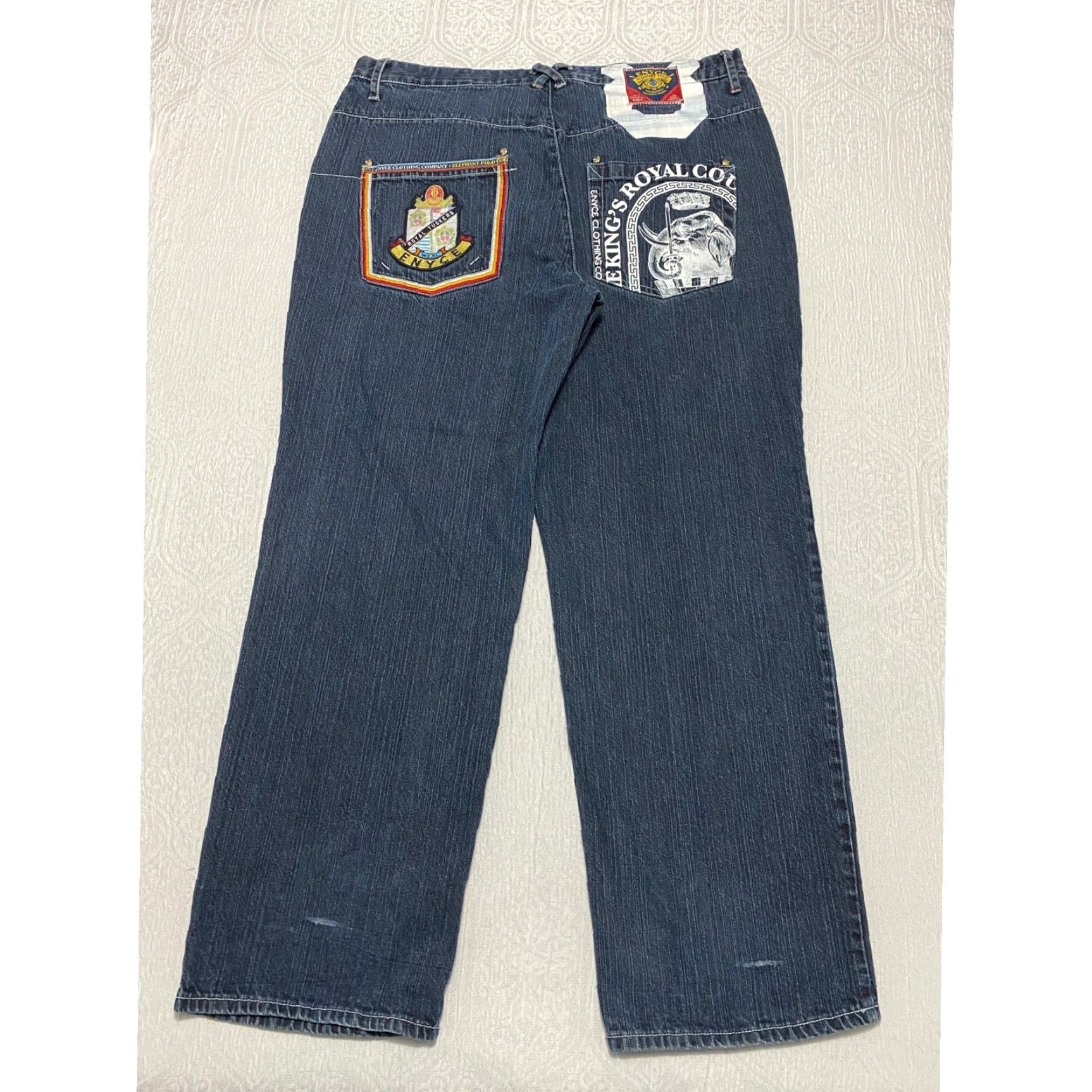 Enyce VINTAGE Enyce Jeans Wide-Leg Logo Embroidered Men 42 Blue Denim 5-Pocket Distressed Relaxed Spring Summer Fall Winter Mens Size US XL / EU 56 / 4 - 2 Thumbnail