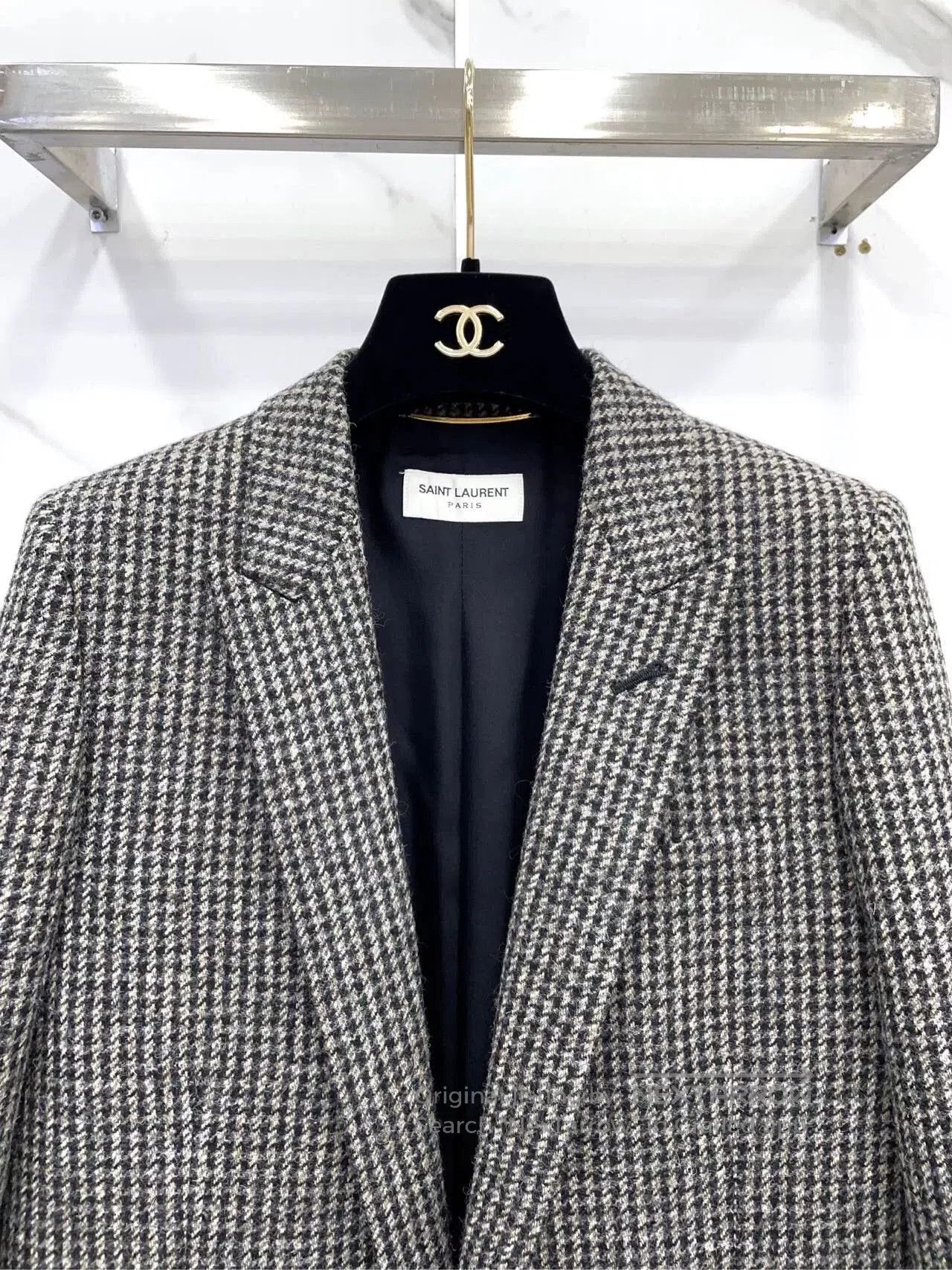 Saint Laurent Paris Saint Laurent Black Houndstooth Wool Blazer. Size XXS / US 00 / IT 34 - 3 Thumbnail