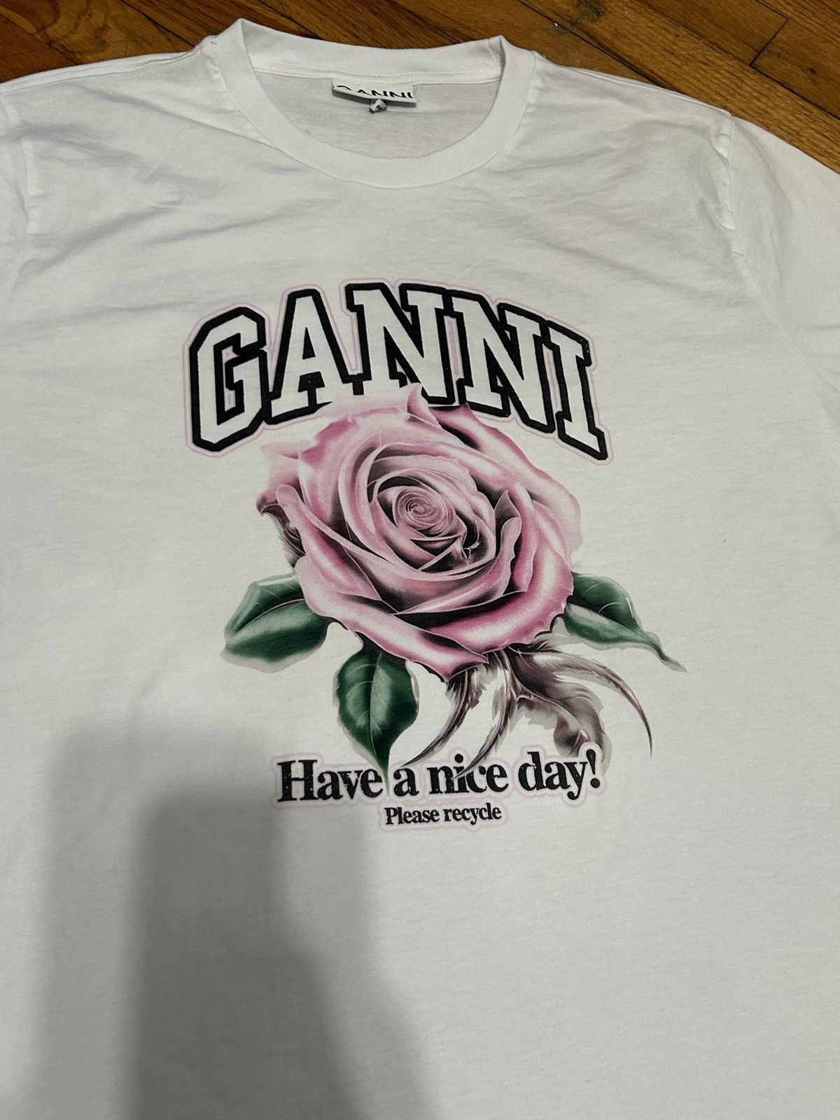 Ganni GANNI rose basic jersey t shirt Size L / US 10 / IT 46 - 3 Thumbnail