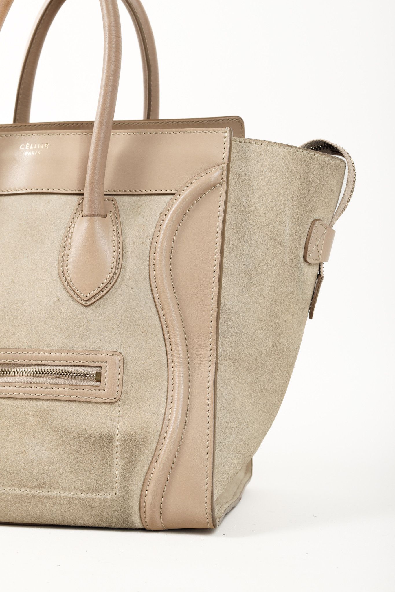 Celine Celine Mini Luggage Beige Top Handle Leather & Suede Bag Size ONE SIZE - 7 Thumbnail