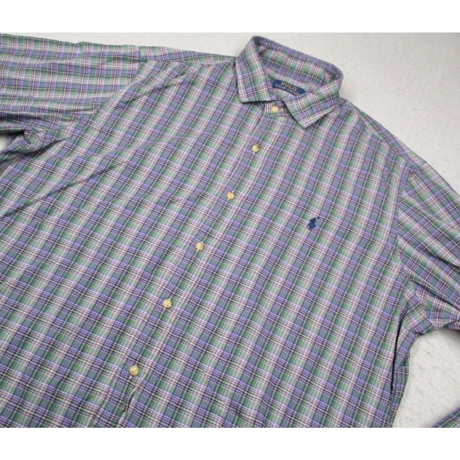 Polo Ralph Lauren VINTAGE Polo Ralph Lauren Shirt Mens 2XL Long Sleeve Button-Up Plaid Green Blue Pony Winter Size US XXL / EU 58 / 5 - 2 Thumbnail