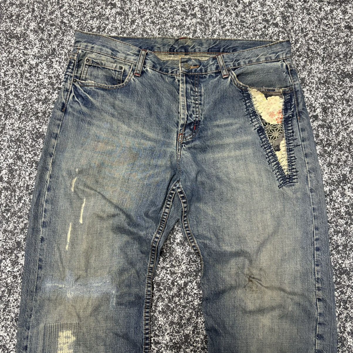 Japanese Brand × Takeo Kikuchi 🔴 Vintage Takeo Kikuchi Patchwork Distressed Denim Jeans 🔴 Size US 36 / EU 52 - 3 Thumbnail
