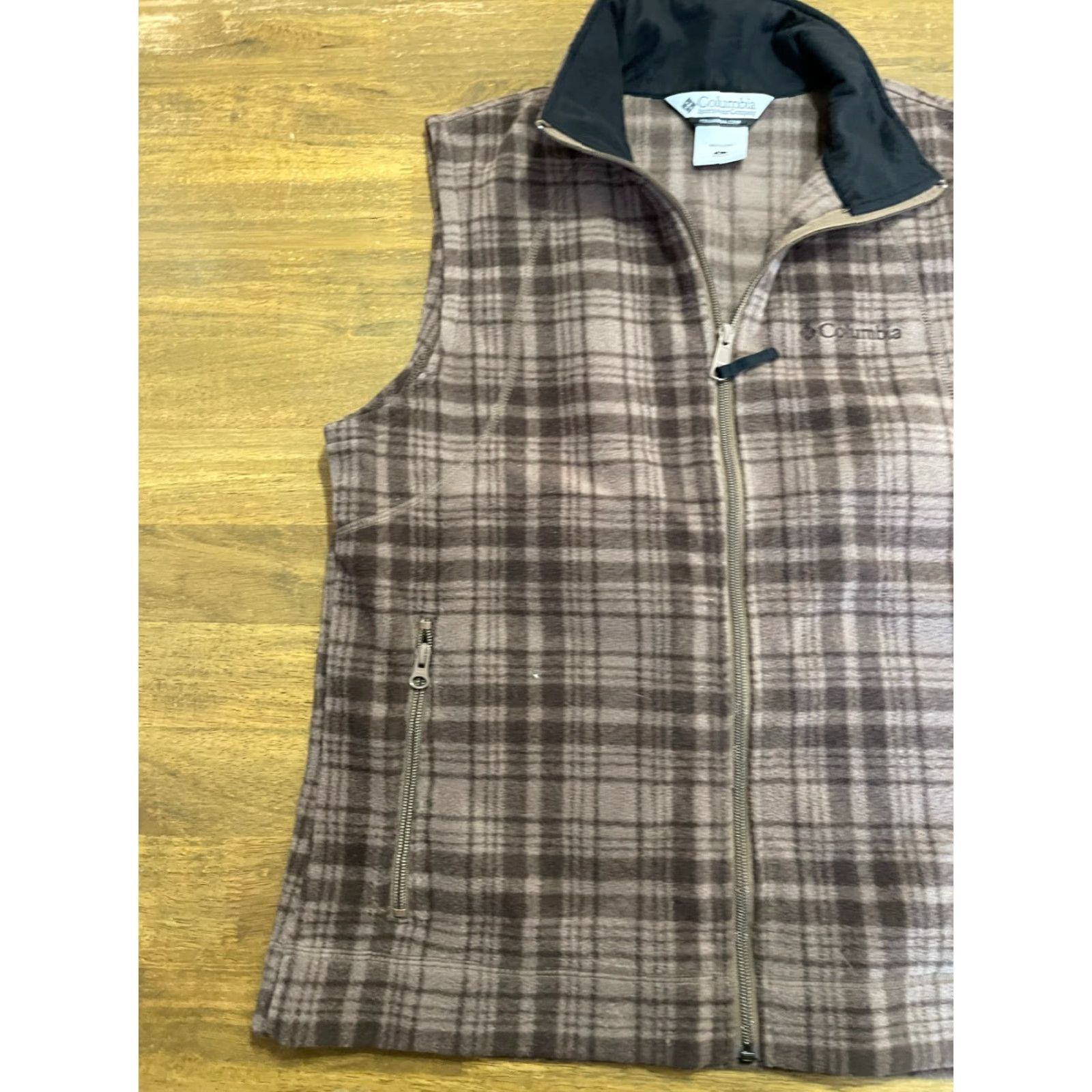 Vintage Columbia Sweater, Women's Size Large, Brown Plaid, Full Zip, Sleeveless, Vest Size L / US 10 / IT 46 - 4 Thumbnail