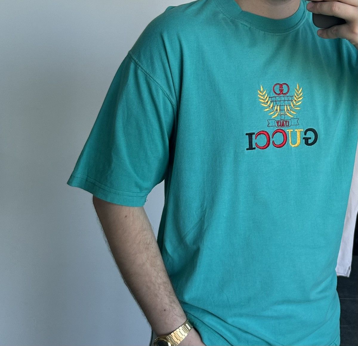 Vintage Vintage tee shirt gucci bootleg 90s green large Size US L / EU 52-54 / 3 - 5 Thumbnail